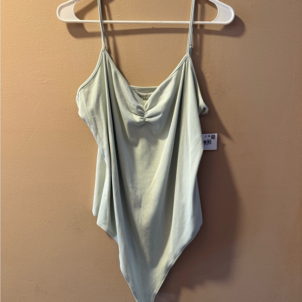 American Eagle Outfitters Soft Green Ribbed V-Neck Bodysuit